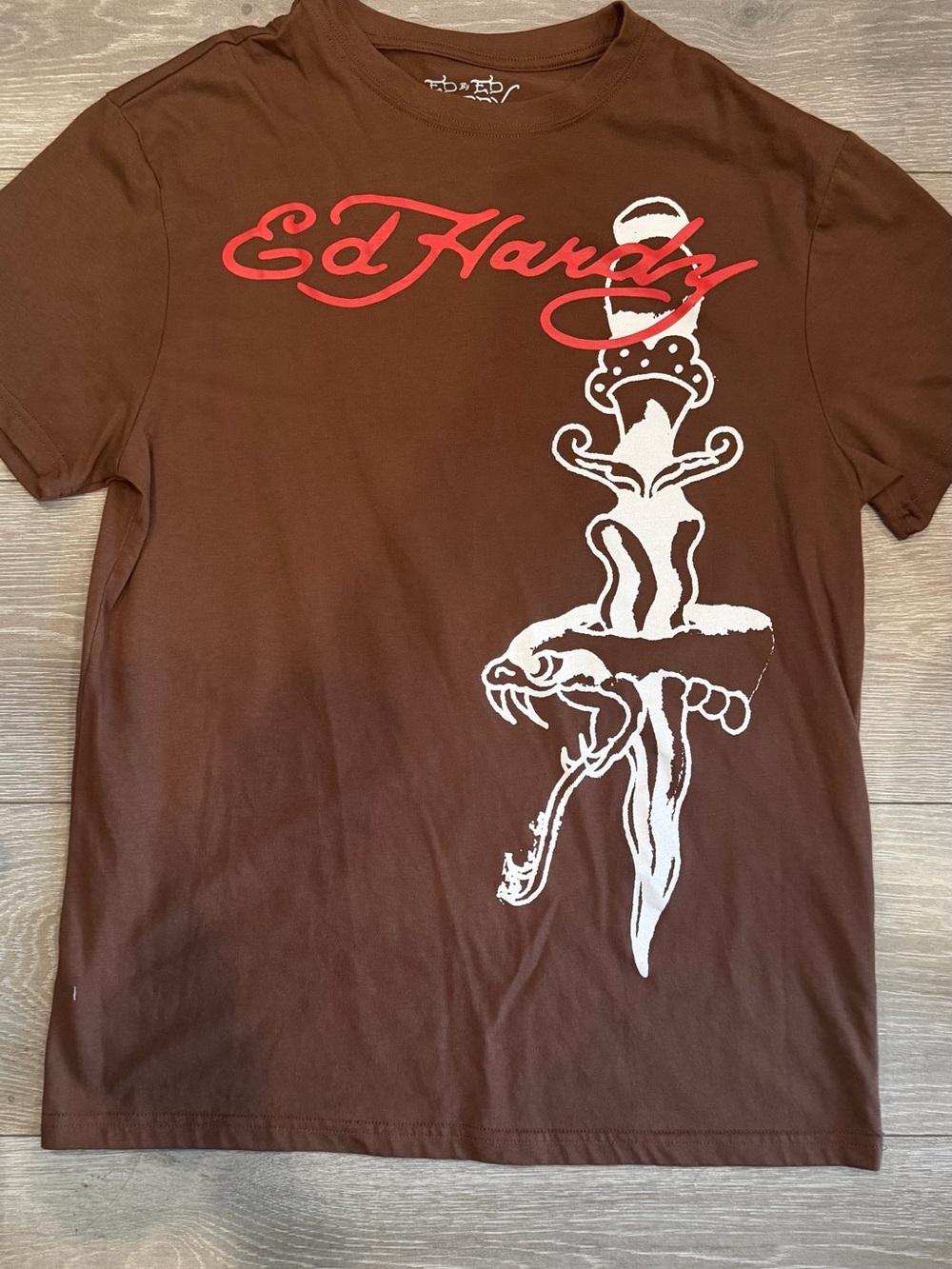 Ed Hardy Brown Tee with White Script Logo